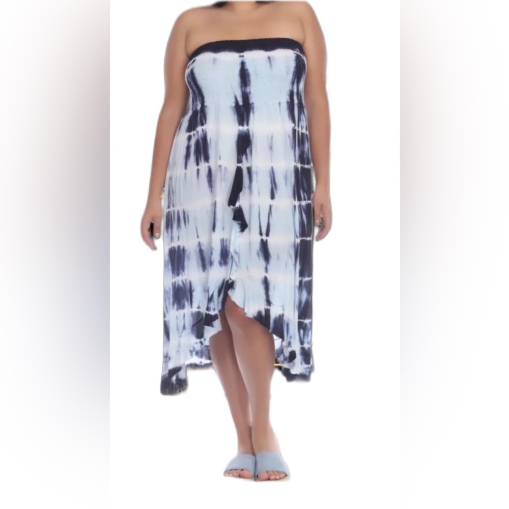 Raviya NAVY BLUE TIE DYE Women's Smocked Tube Dress Swim Cover-Up, US Large